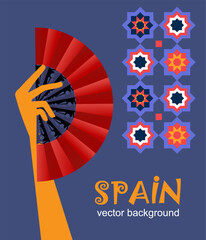 spanish vector background with hand holding fan