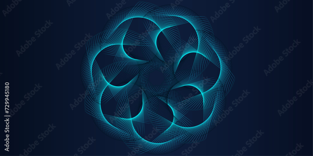 Fototapete vector abstract circle frame with wavy rounded lines pattern flowing in blue green colors isolated o
