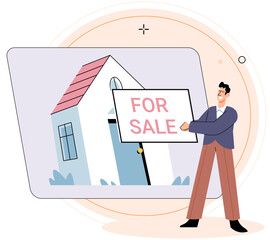 Real estate search. Vector illustration Investing in house through renting offered flexible housing solution The property with mortgage served as valuable asset for future financial endeavors
