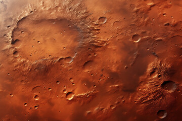 Surface of Mars with craters, impact craters on the surface of the red planet.