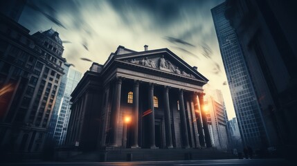 The darkness of the courthouse, law legal background building with pillars. - obrazy, fototapety, plakaty