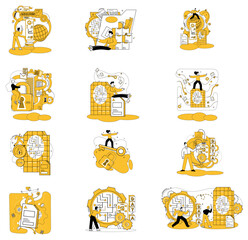 Fototapeta premium Data mining vector illustration. Production insights flourishes in fertile soil carefully processed data and innovative algorithms Analysis is compass guiding seeker through intricate maze data mining