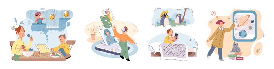 Child with tablet. Vector illustration. Digital tablets have become essential tool for childrens education and development The child with tablet concept emphasizes role technology in modern education