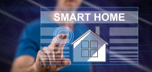 Man touching a smart home concept