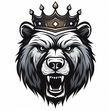 Illustration of the head of an angry wild bear wears the majestic king's crown.
