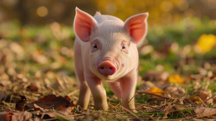 A piglet captured in a moment of joy and play