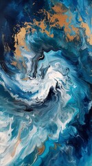 Abstract Painting Dynamic Arrangement of Brushstrokes Palette of Blues, Whites, Browns, and Touches of Black - Strokes Swirl Creating Sense of Movement Wallpaper created with Generative AI Technology