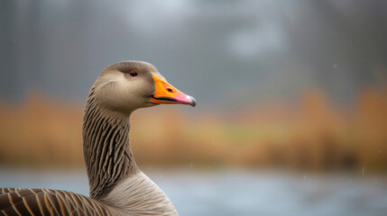 A serene goose, captured in a tranquil environment, showcasing its elegance and natural beauty
