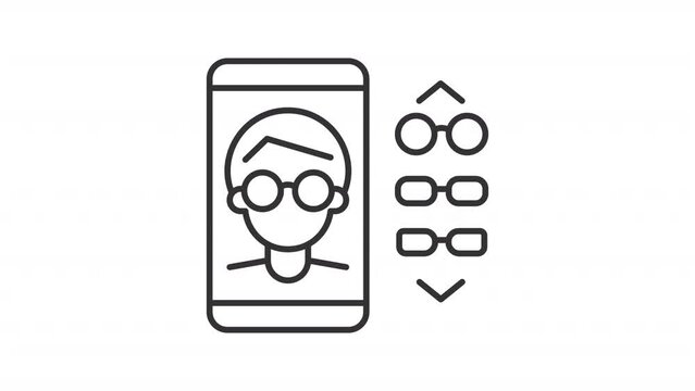 Eye care animation set. Vision protection animated line icons. Equipment maintenance. Perception testing. Black illustrations on white background. HD video with alpha channel. Motion graphic