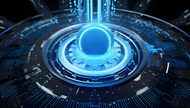 Abstract background image simulating the power of AI. Sci-fi style. Glowing blue neon