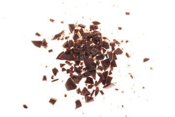 Piece milled dark chocolate on white