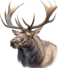 Moose, Close-up colored-pencil sketch of Elk (Moose), Alces alces.