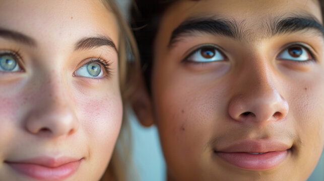 Close-up of a female and male student's faces