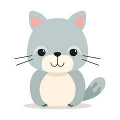 Flat illustration of a stylized gray cat. Cartoon little kitten, cute character for children. Vector illustration