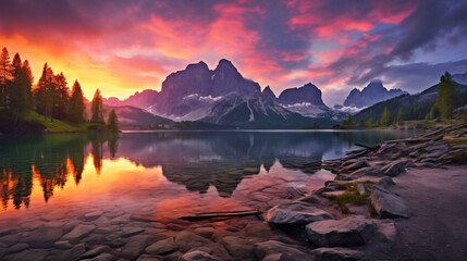 Colorful summer sunrise on the Lake Masuria - obrazy, fototapety, plakaty