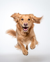 golden retriever dog playful jumping to camera