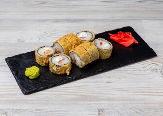 Sushi, fried rolls with crab meat
