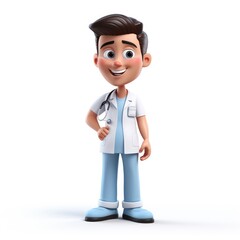 3D cartoon male nurse on a white background