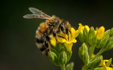 White tailed bumble bee exploring a rapeseed flower