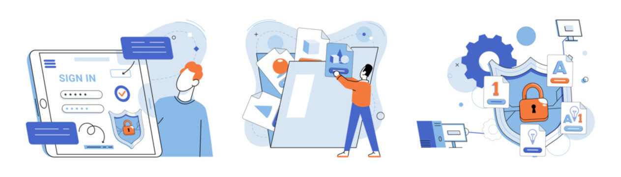 Personal data protection vector illustration. Personal data protection requires implementation robust technology and controls Confidentiality is key aspect personal data protection Ensuring privacy