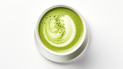Cup of green tea matcha latte isolated on white
