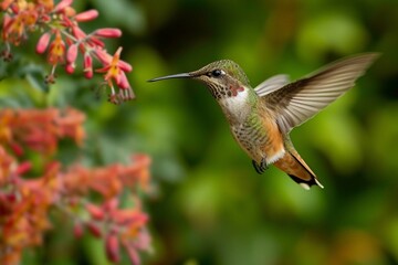 Fototapeta premium A plumeleteer hummingbird hovers by the flying