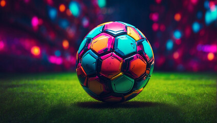 Naklejka premium Panoramic neon soccer ball