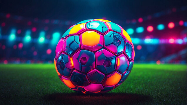 Panoramic neon soccer ball