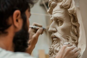 sculptor working on giving a traditional sculpture a modern twist