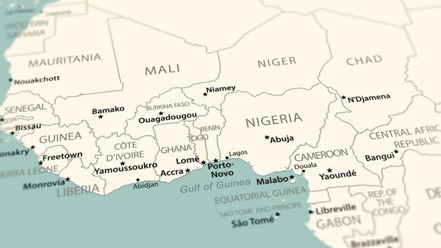 Togo on the world map. Smooth map rotation. 4K animation.