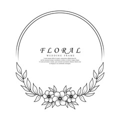 Obraz premium Hand drawn line border, leaves and flowers, wedding invitation and cards
