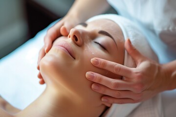 practitioner massaging clients face during a facial spa session