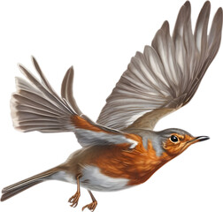 Fototapeta premium Robin bird, Close-up colored-pencil sketch of European Robin, Erithacus rubecula.