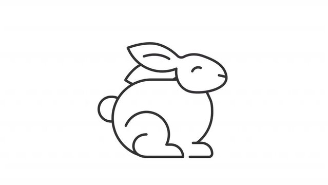 Animated animals icons. Easter mascots line animation library. Cute rabbits. Newborn chick. Happy easter. Black illustrations on white background. HD video with alpha channel. Motion graphic
