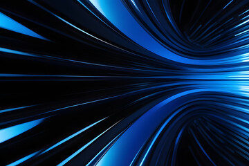 Blue and Black Wavy Futuristic 3D Tunnel with Metallic Shapes, Abstract Modern CGI Illustration