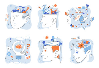 Mindset. Vector illustration. Developing growth mindset leads to improved thinking skills The psychology learning explores cognitive processes behind knowledge acquisition Attitude is key factor