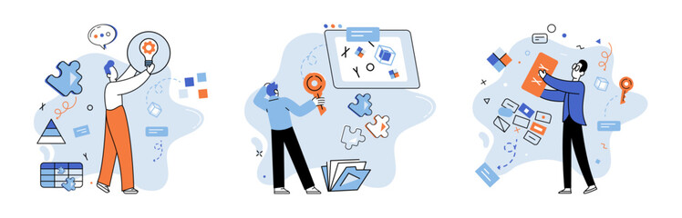 Startup idea. Vector illustration. Through planning, strategy, and effective use technology and finance, they cnurture their startup ideinto successful venture With imagination, progress, and strong