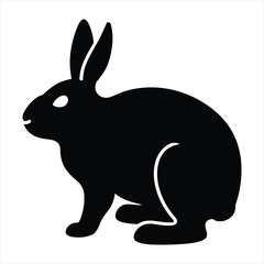 black silhouette of a  Rabbit with thick outline side view isolated