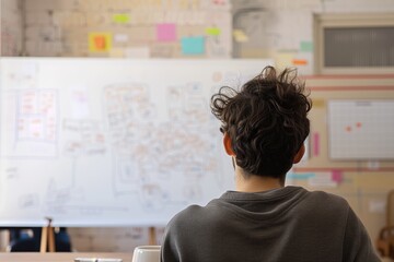 creative space, whiteboard in background, interview in progress