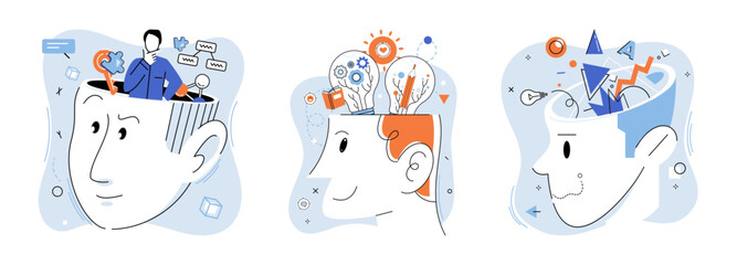 Mindset. Vector illustration. A positive mindset is foundation for achieving success Continuous improvement is key to long-term success Developing intelligence is lifelong journey The psychology