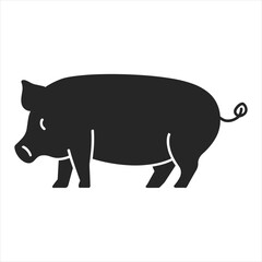 black silhouette of a  Pig with thick outline side view isolated