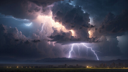 Thunderstorm, lightning on the background of clouds