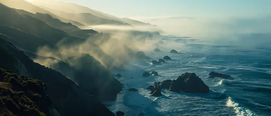 Selbstklebende Fototapete Morgen mit Nebel coast