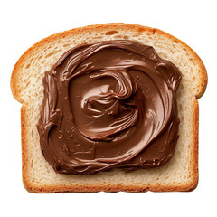 A piece of white bread with chocolate spread on it isolated on transparent or white background, png