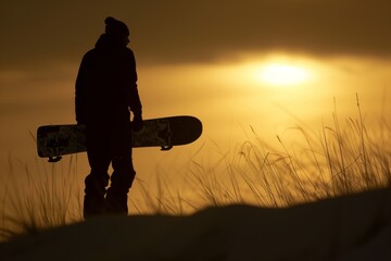 silhouette of boarder in late afternoon light