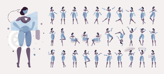 Embodied AI abstract female figure smart speaker chatbot character set. Artificial intelligence form bundle, virtual assistant human body and digital appearance kit, minimalistic vector illustration