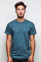 Sophisticated Apparel Branding, Blue Professional Logo Mockup on Male T shirts Flat Lay Presentation