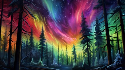 Aurora Borealis Forest Symphony