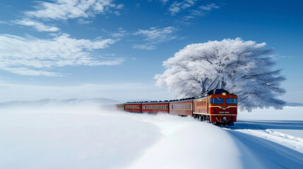 一面の雪と鉄道