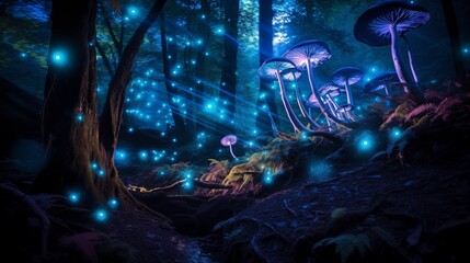 Bioluminescent Mushroom Forest Glow
